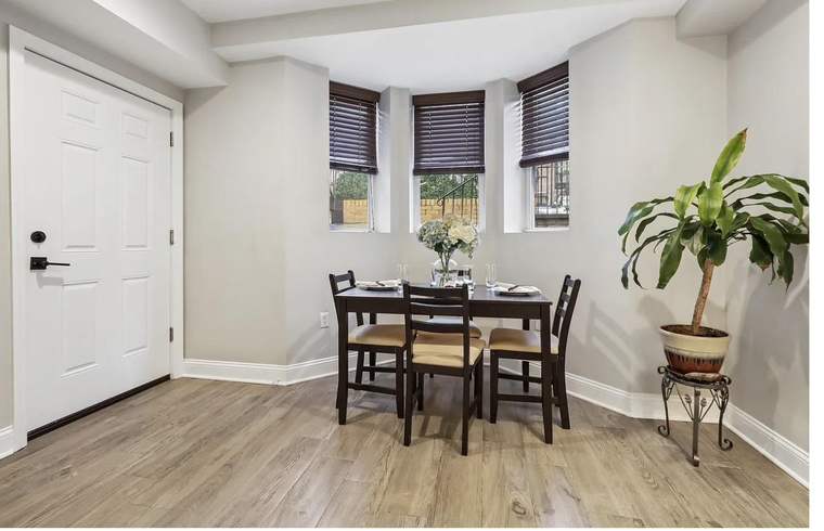 Dining nook with bay windows
